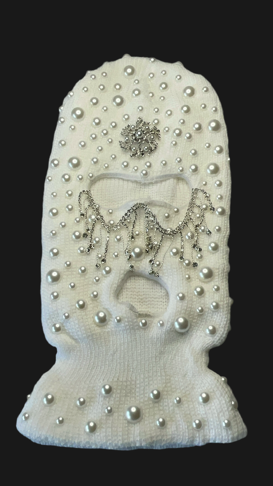 White, Silver, and pearl Accented Ski Mask/Balaclava