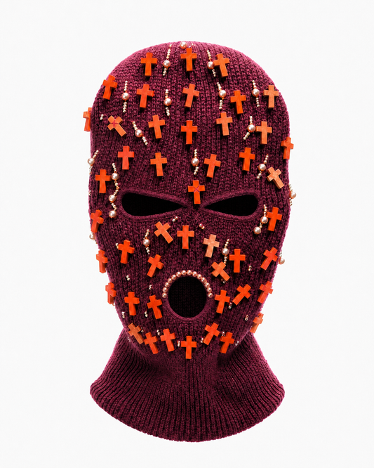 Burgundy and Copper Cross Ski Mask/Balaclava