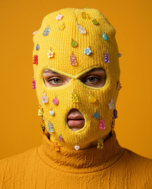 Yellow Ski Mask/Balaclava With Multi- Colored Charms