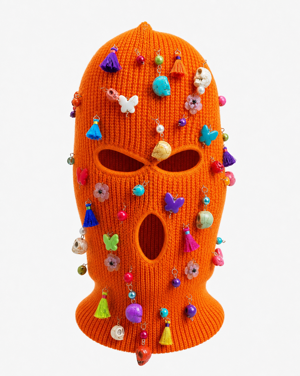 Orange Ski Mask/Balaclava with Dia de los Muertos inspired charms