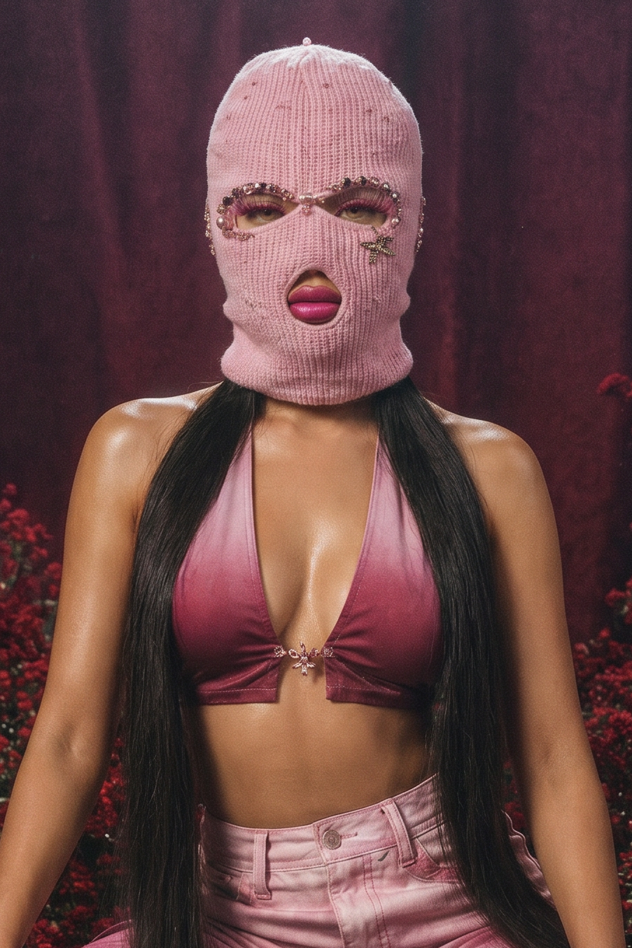 Light Pink Embellished Ski Mask/Balaclava