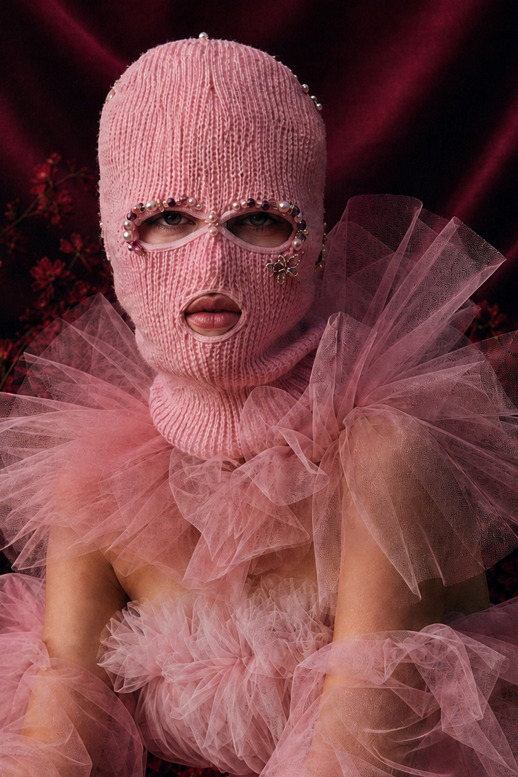 Light Pink Embellished Ski Mask/Balaclava