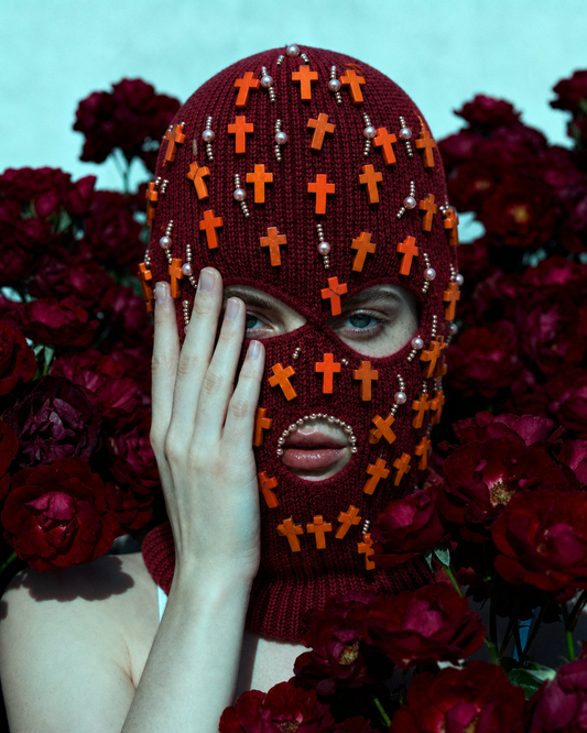 Burgundy and Copper Cross Ski Mask/Balaclava