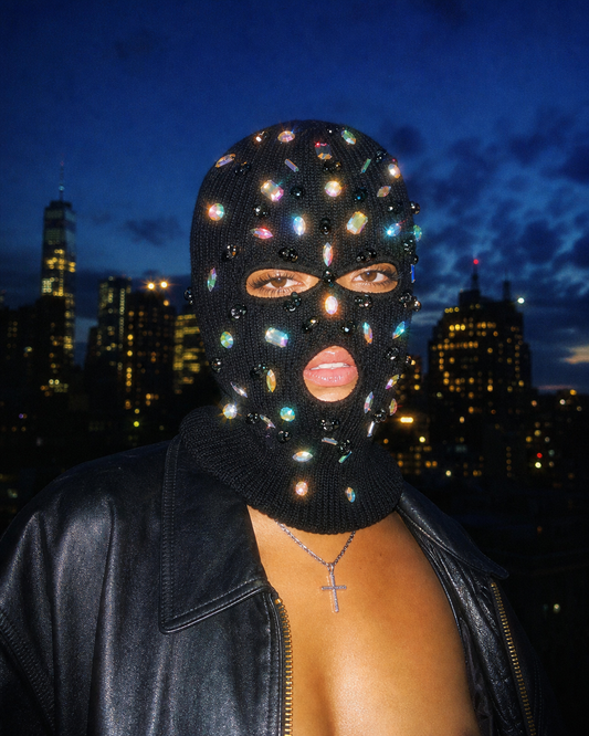 Black and Iridescent Rhinstone Ski Mask/ Balaclava