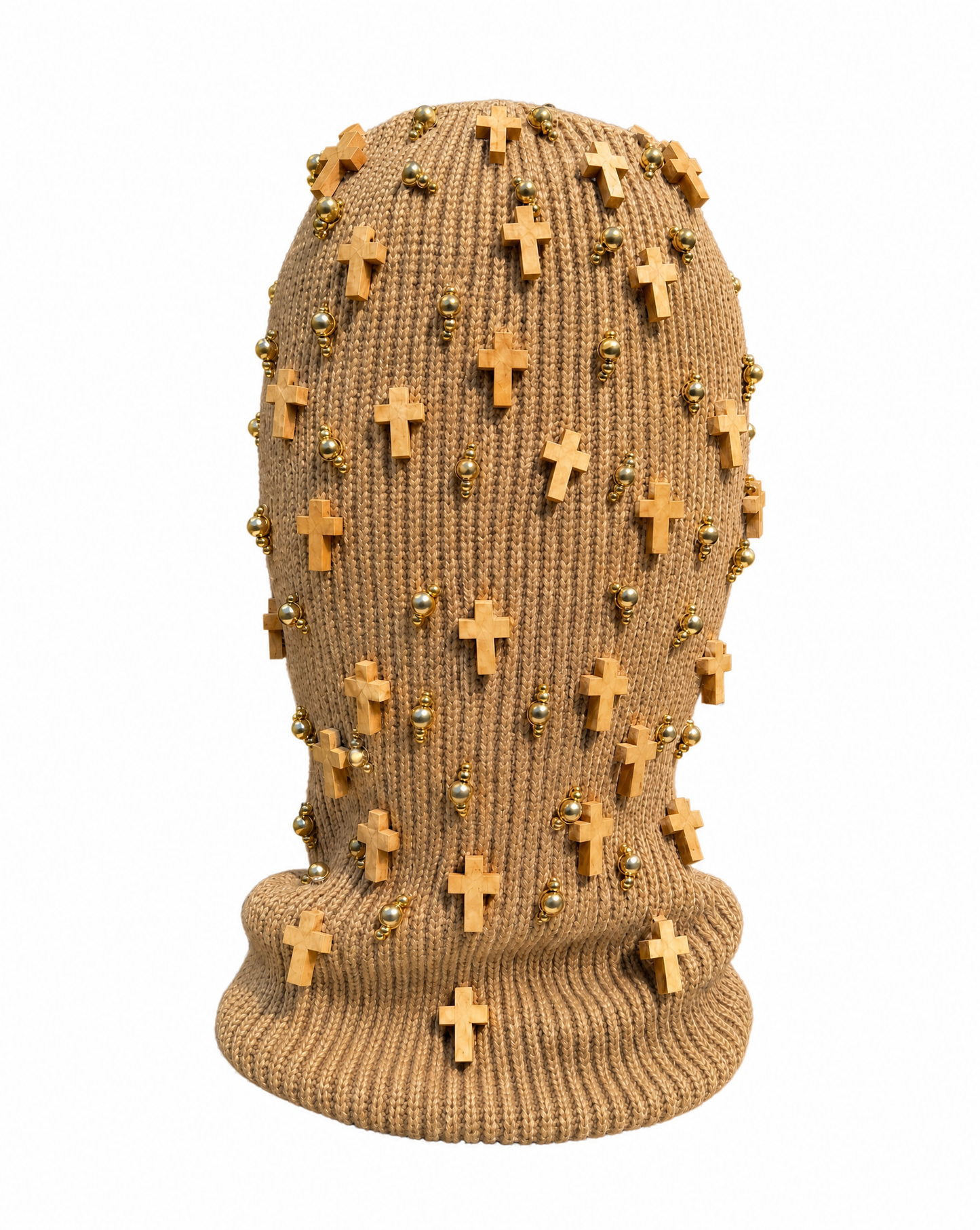 Tan Cross and gold beaded Ski Mask/Balaclava