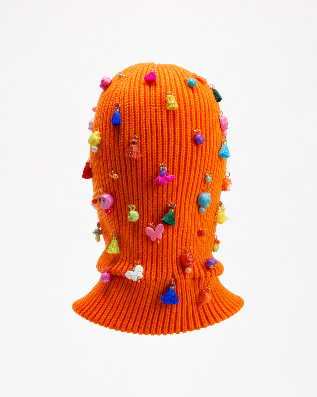 Orange Ski Mask/Balaclava with Dia de los Muertos inspired charms