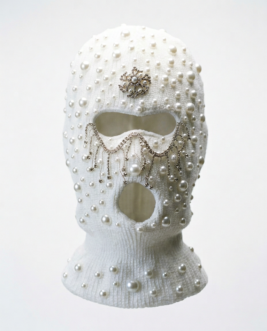 White, Silver, and pearl Ski Mask/Balaclava