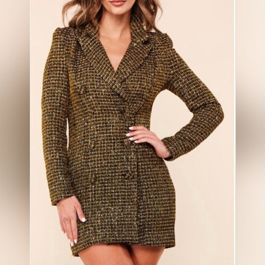 Chic Tweed Double-Breasted Blazer Dress
